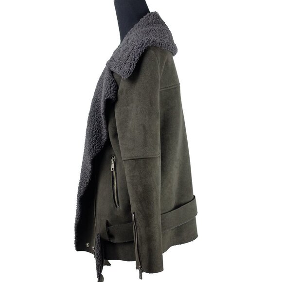 Olive Green Shearling Women's Jacket - Picture 2 of 7